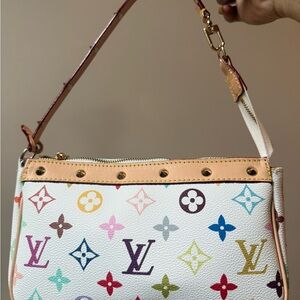 Multicolor Shoulder Bag in White with Tan Trim